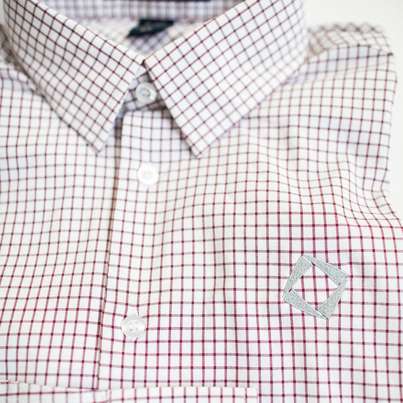 Men's Performance Micro Windowpane Shirt in Burgundy